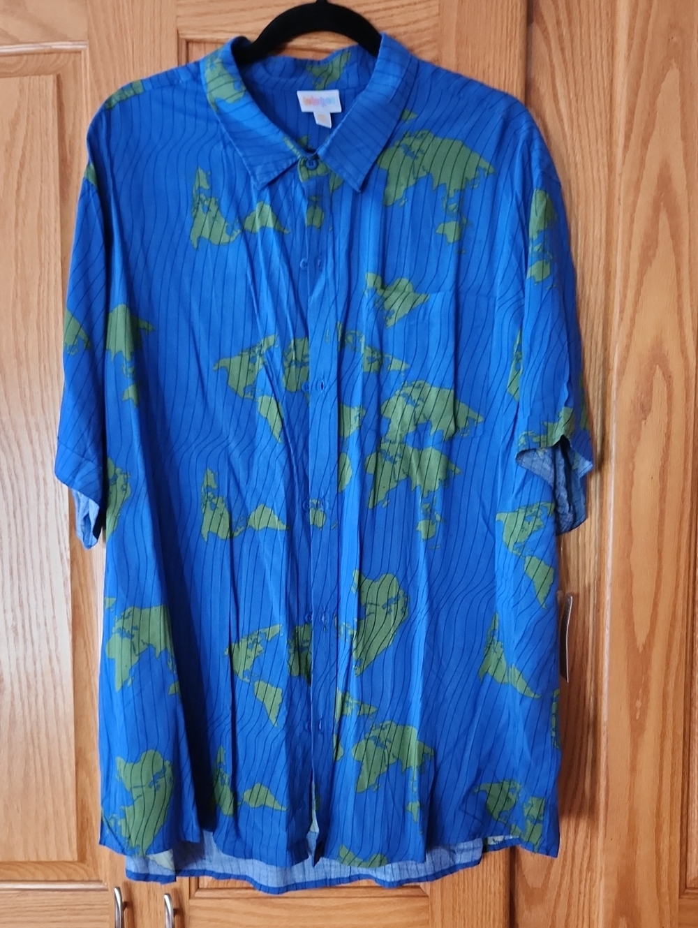 LuLaRoe Blue Shirt with Green Map Print